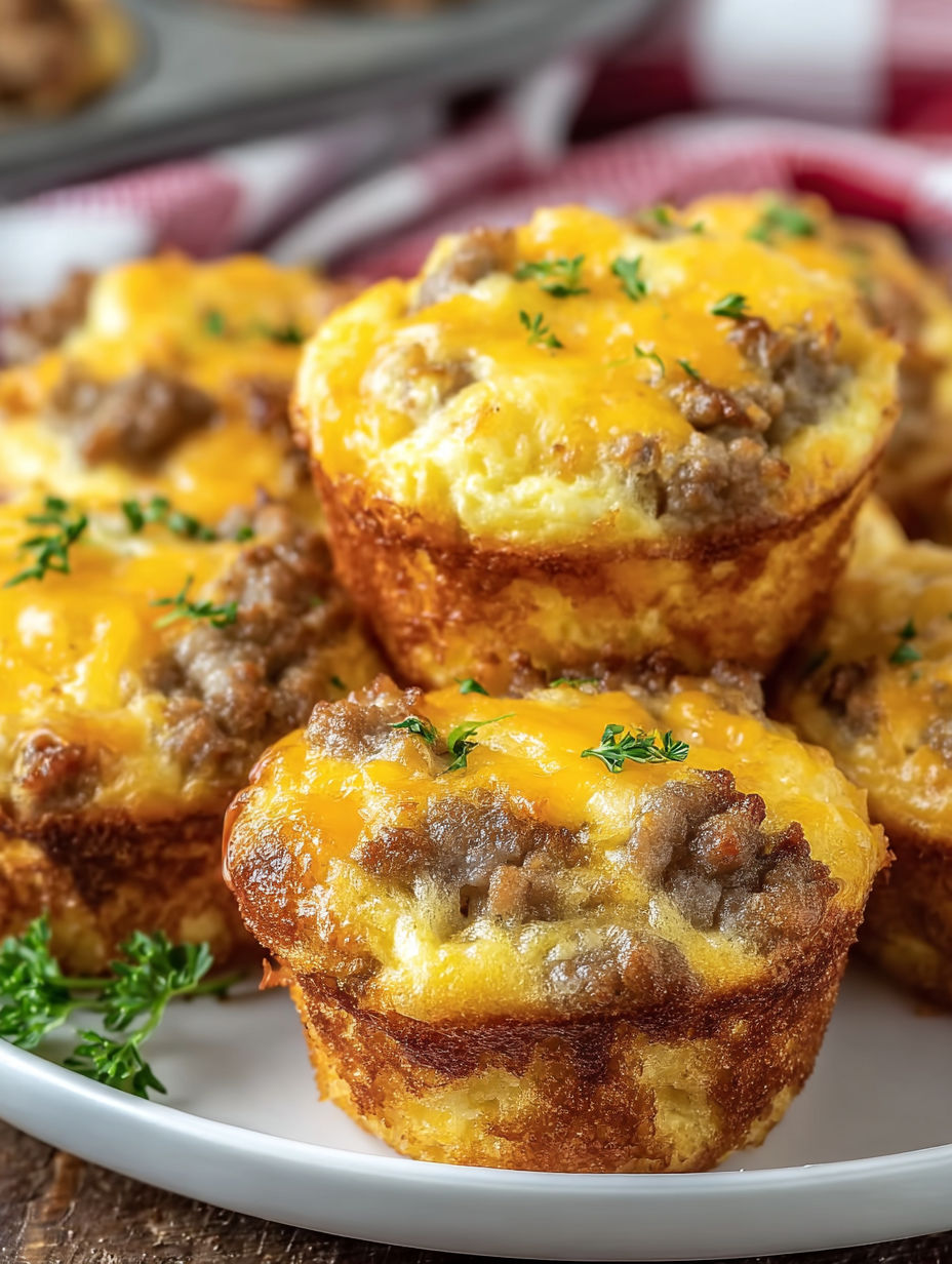 A plate of Sausage Egg and Cheese Bisquick Muffins.