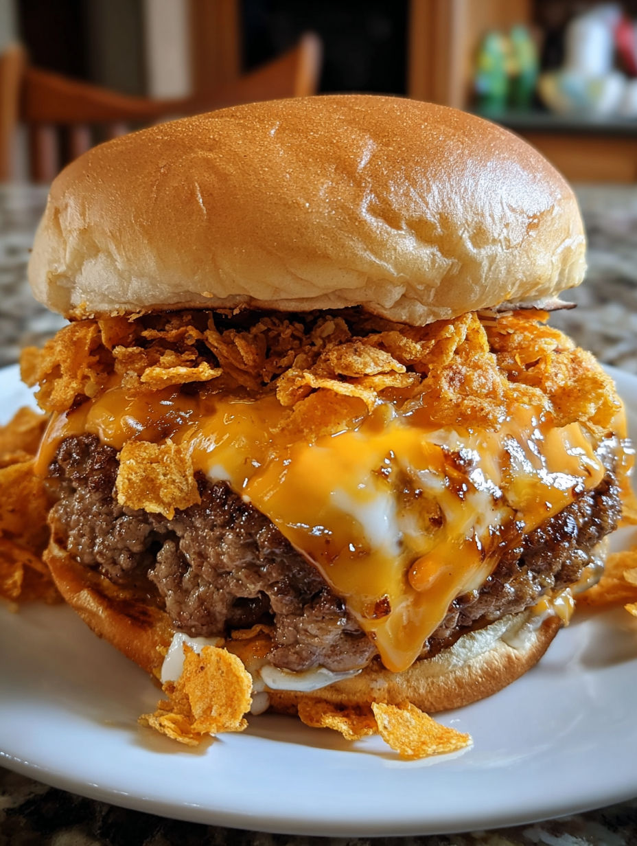 A close up of a cheeseburger with a side of crispy bacon.