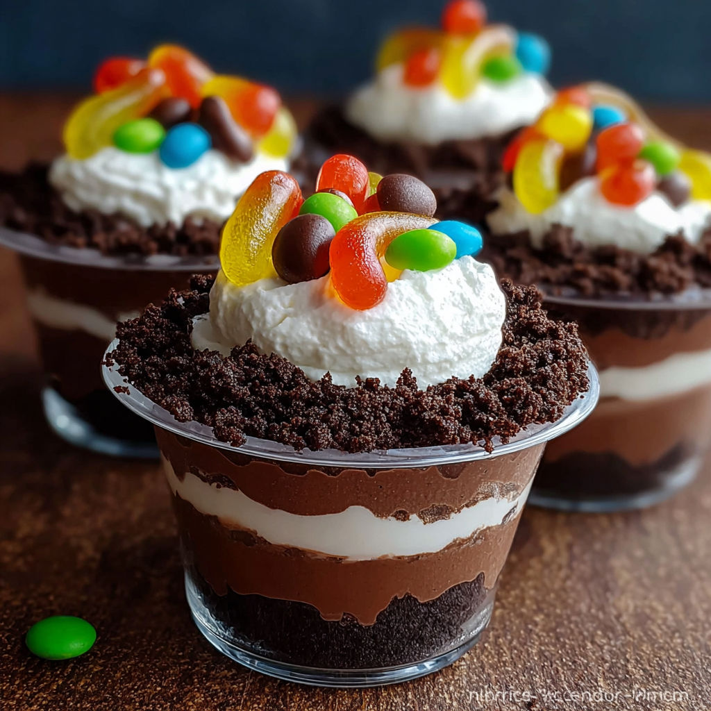 A close up of a chocolate and white dessert in a cup.