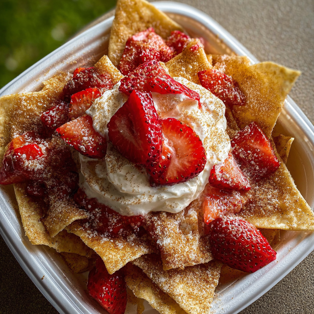 A delicious dessert made with strawberries and whipped cream.