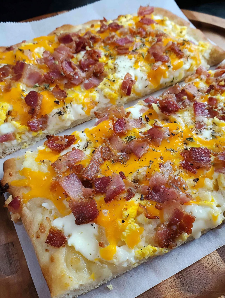 A close up of a pizza with cheese and bacon toppings.