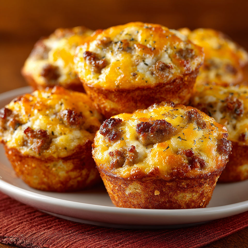 A plate of muffins with cheese and meat toppings.