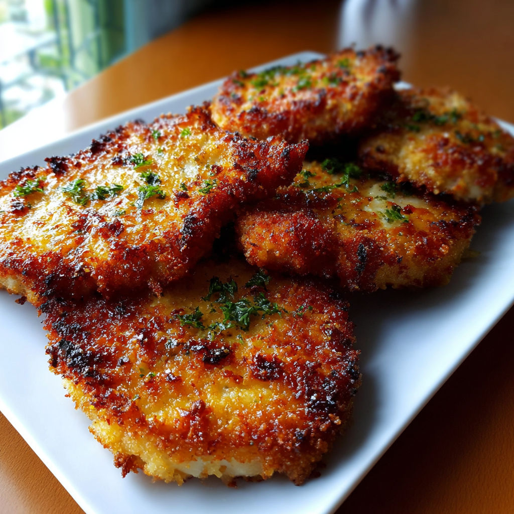 A plate of delicious country fried pork chops, served on a wooden table.