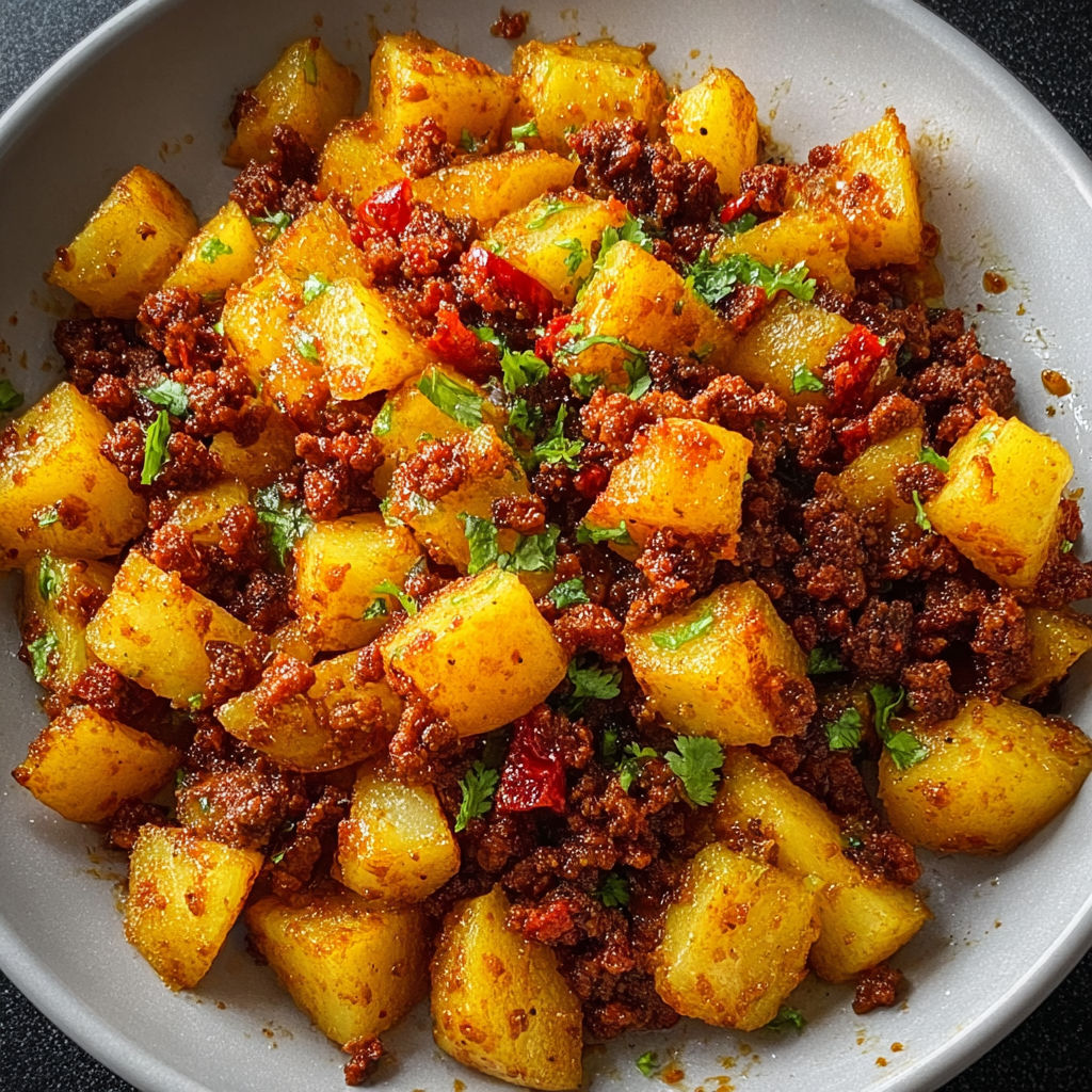 A bowl of Mexican Papas con Chorizo, a delicious and hearty dish.