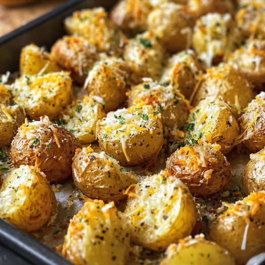 A pan of delicious Cheesy Ranch Oven Roasted Potatoes.