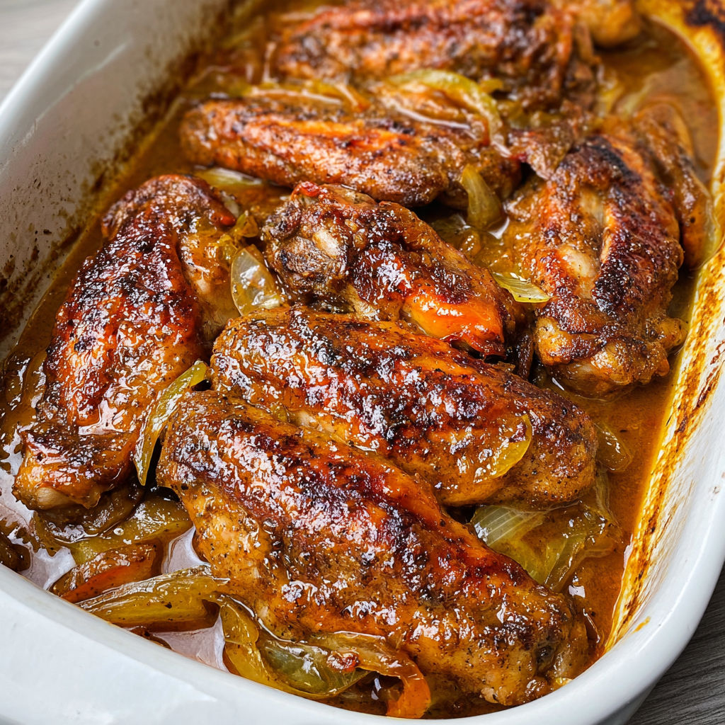 A dish of smothered turkey wings in a white bowl.