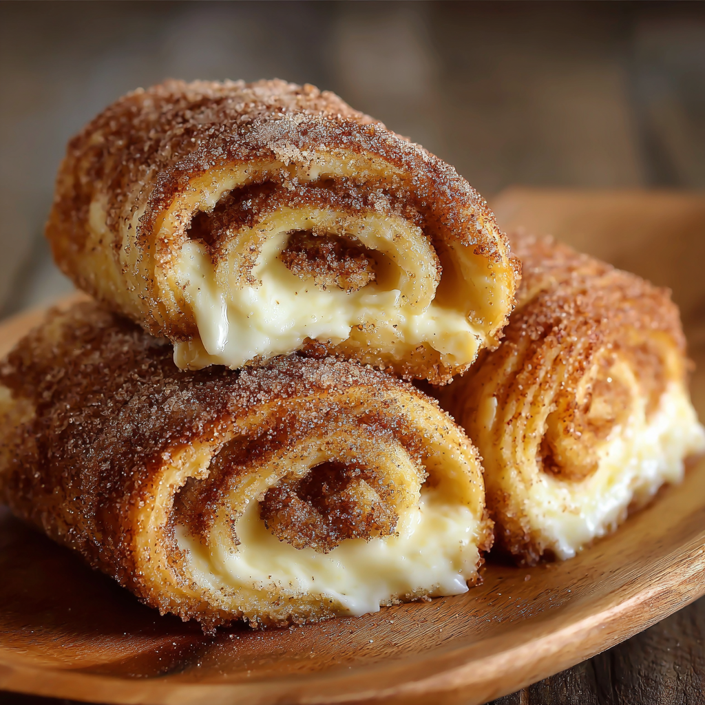 A plate of cinnamon rolls with white frosting on a wooden table.
