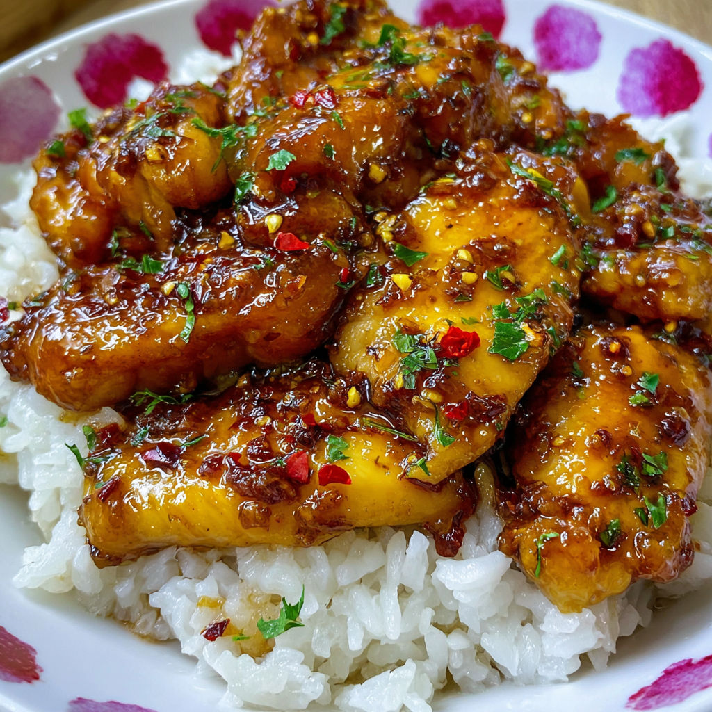 A plate of Chinese food, including chicken and rice, is presented on a dining table.
