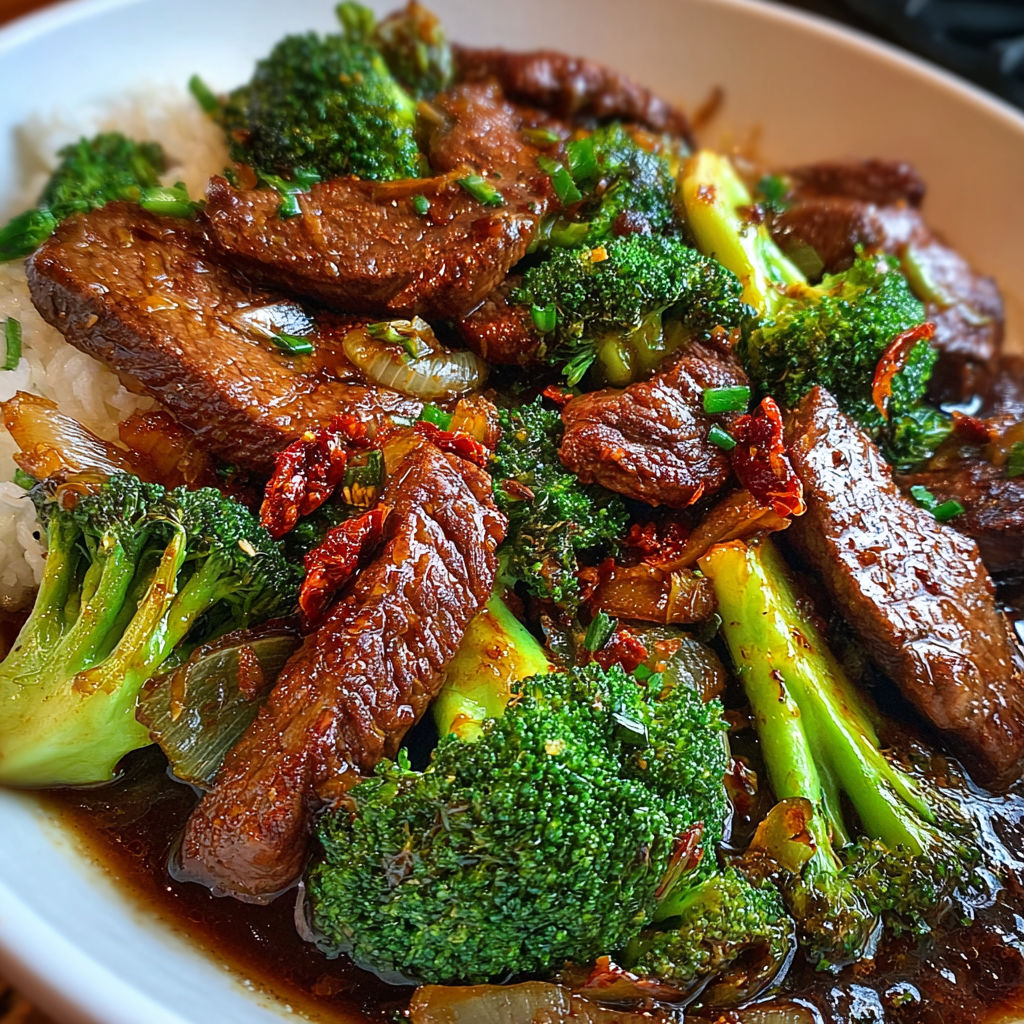 A bowl of steak and broccoli stir fry.