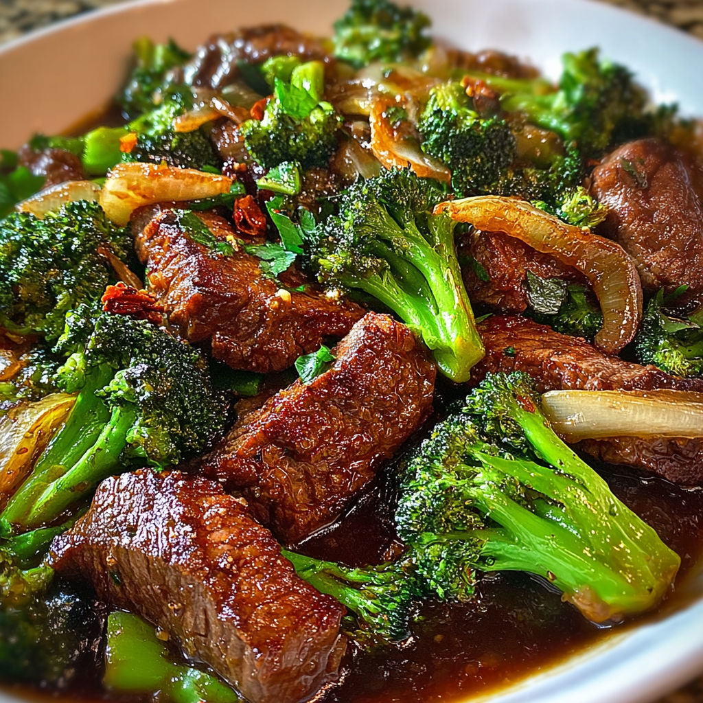 A bowl of beef and broccoli stir fry, ready to be eaten.