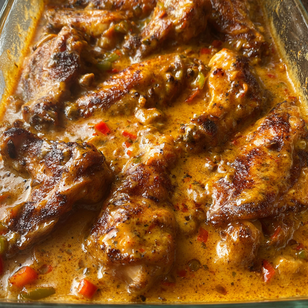 A delicious smothered chicken wings recipe is cooked and ready to be served.
