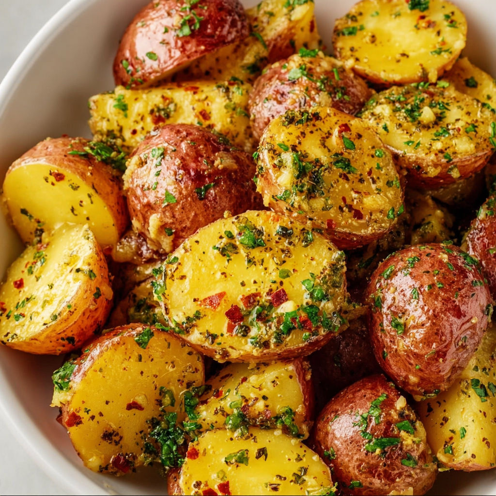 A bowl filled with a delicious dish of mashed potatoes and herbs.