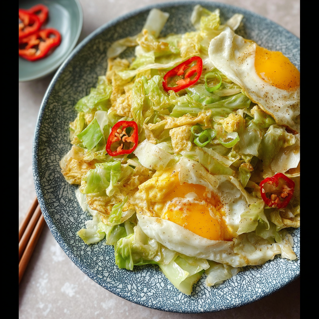A plate of salad with eggs on top, accompanied by a bowl of peppers.