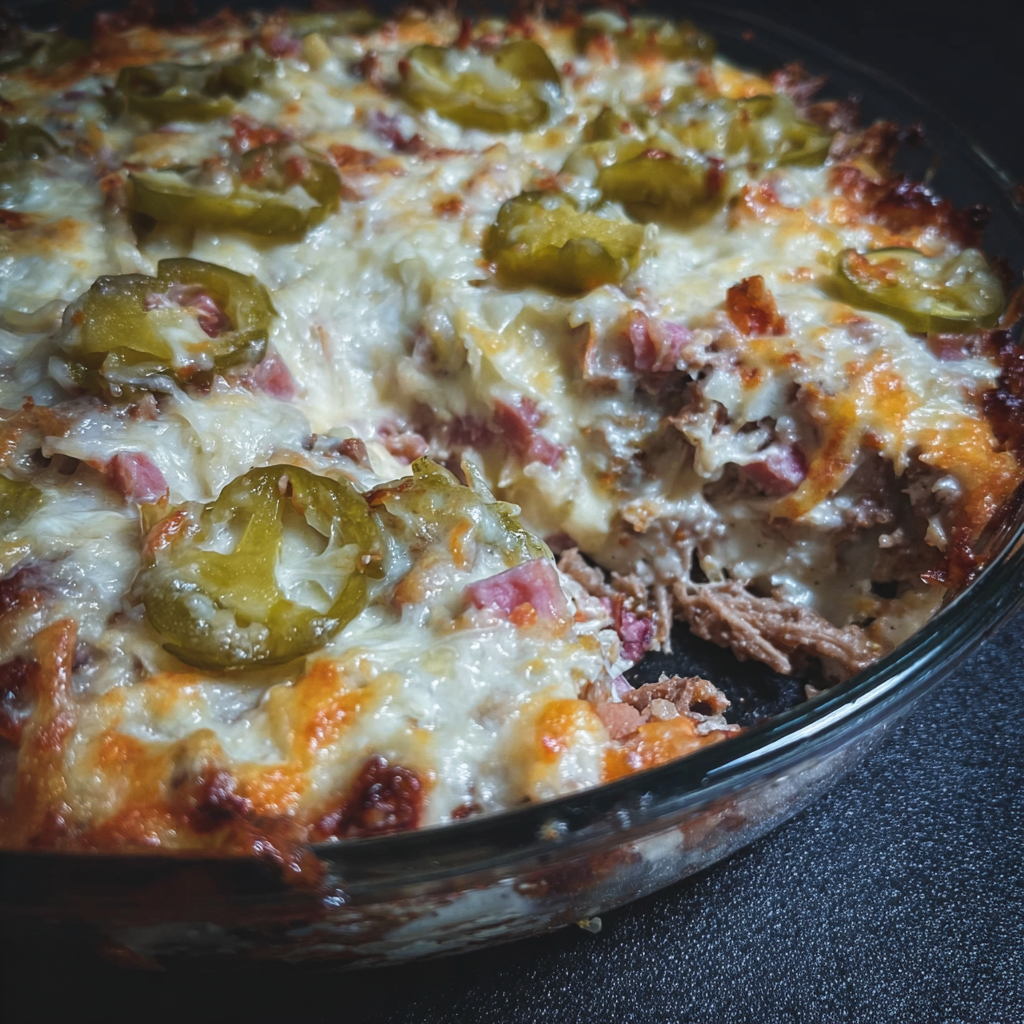 A delicious pizza with meat, cheese, and jalapenos.