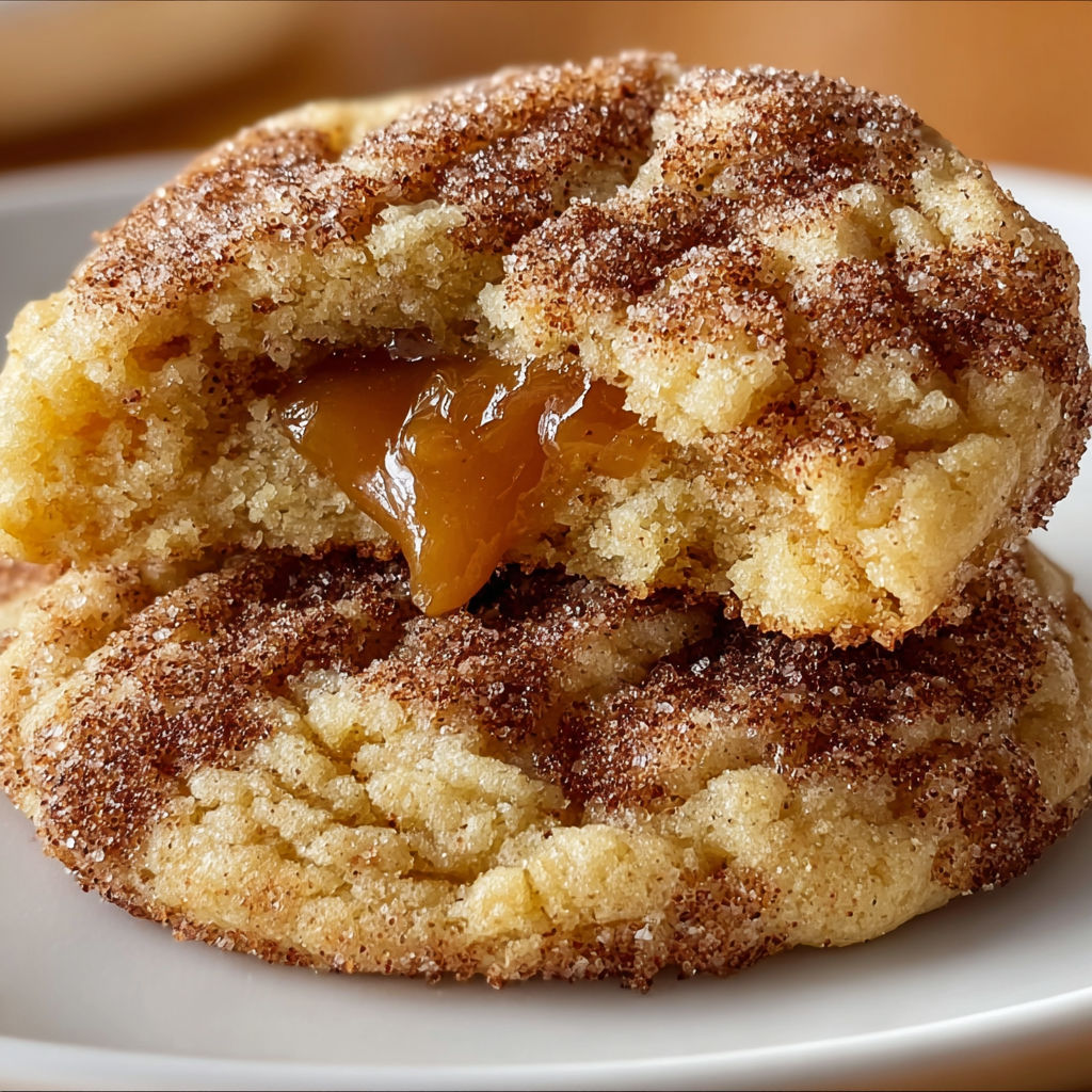A delicious treat, Brown Sugar Cinnamon Caramel Cookies, is shown in a close-up shot on a white plate.