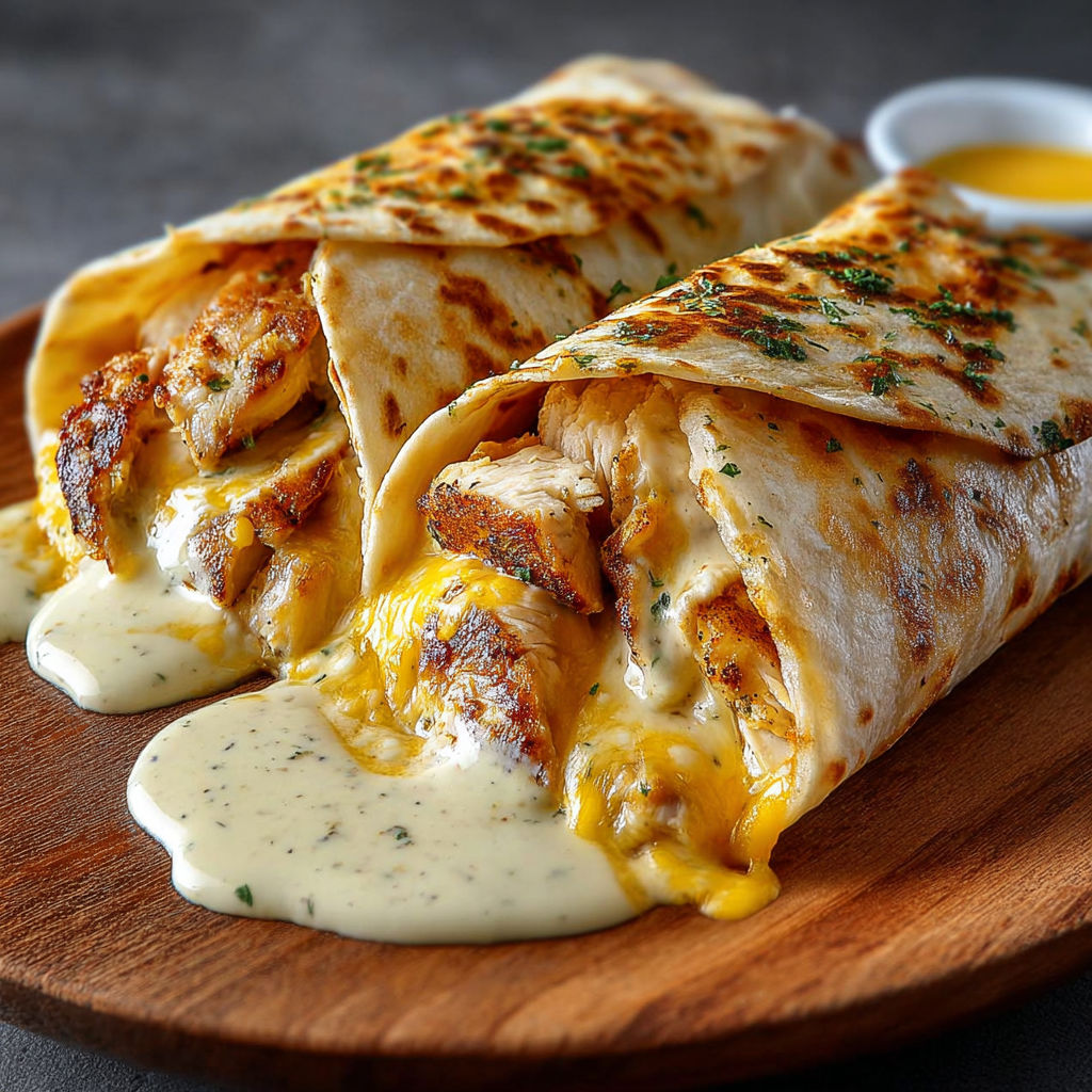 A delicious Tender recipe is served on a wooden platter with a side of sauce.