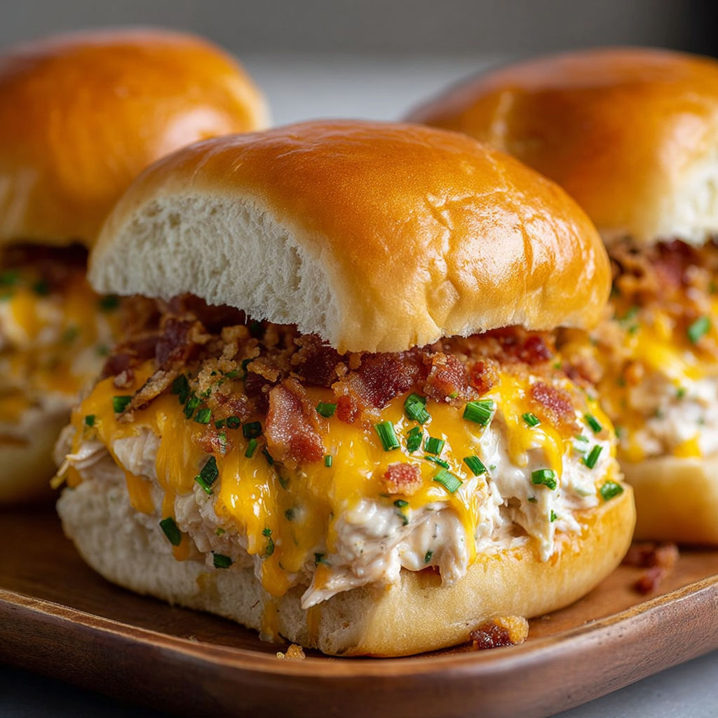 Two Crack Chicken sandwiches with bacon and cheese on a wooden tray.