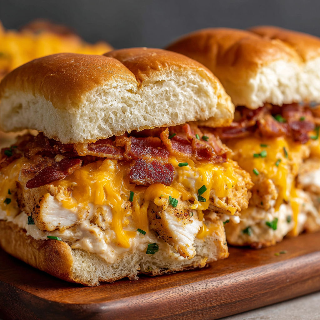 A delicious bacon and cheese sandwich is served on a wooden cutting board.