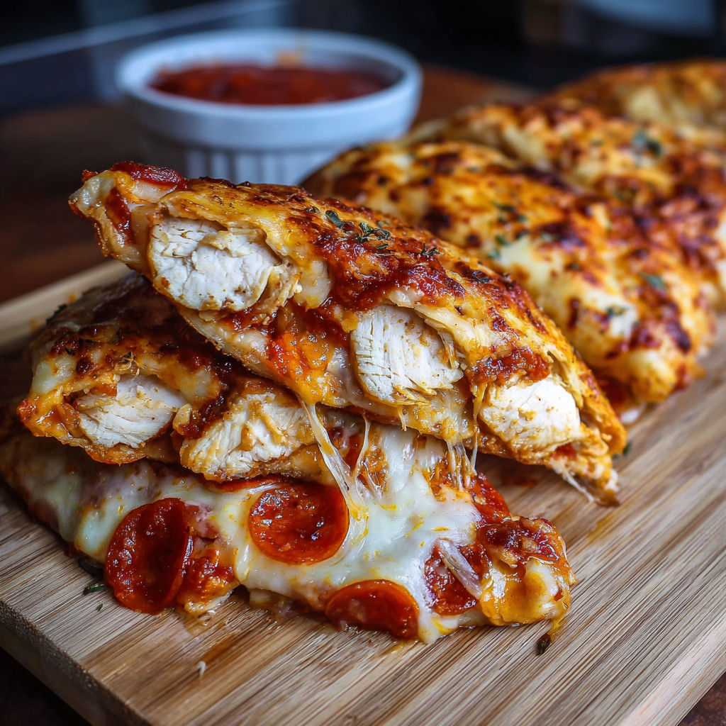 A delicious homemade pizza with pepperoni and cheese on a wooden cutting board.