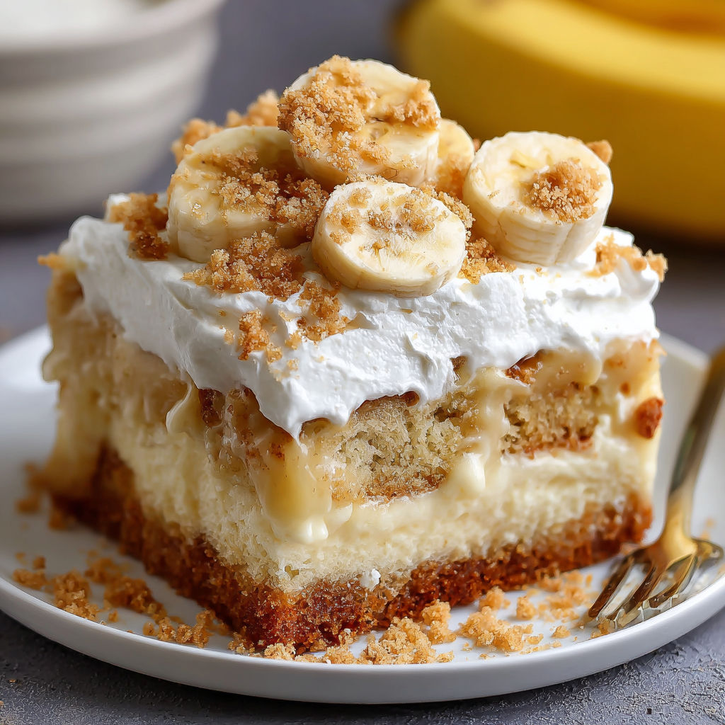 A slice of banana cream pie with whipped cream and banana slices on top.
