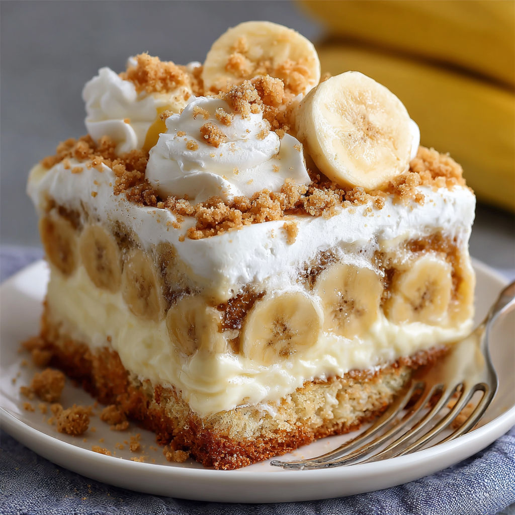 A slice of banana cream pie with whipped cream on top.
