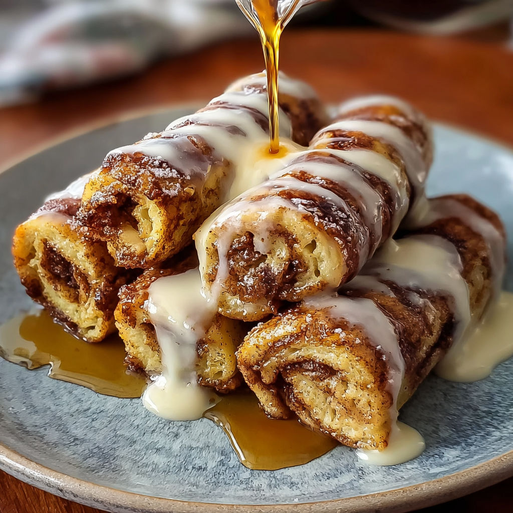 A plate of cinnamon rolls with icing drizzled on top.