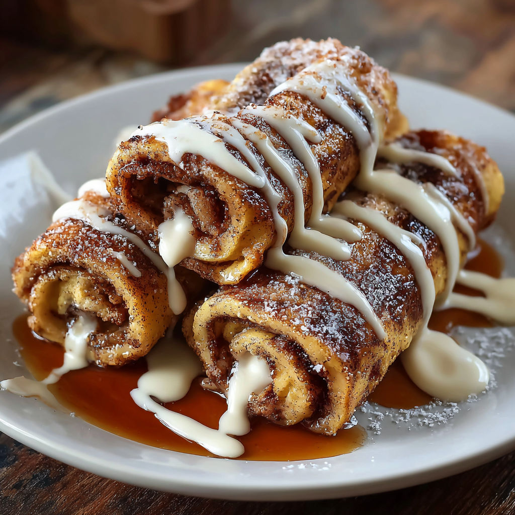 A plate of cinnamon rolls with icing drizzled on top.