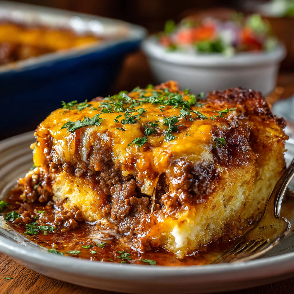 A delicious meal of chicken enchilada casserole with a side of salad.