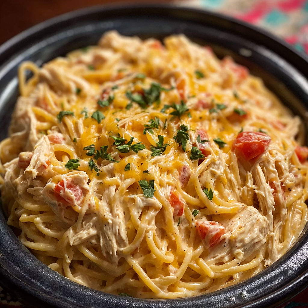 A bowl of chicken noodle soup with a spoon in it.