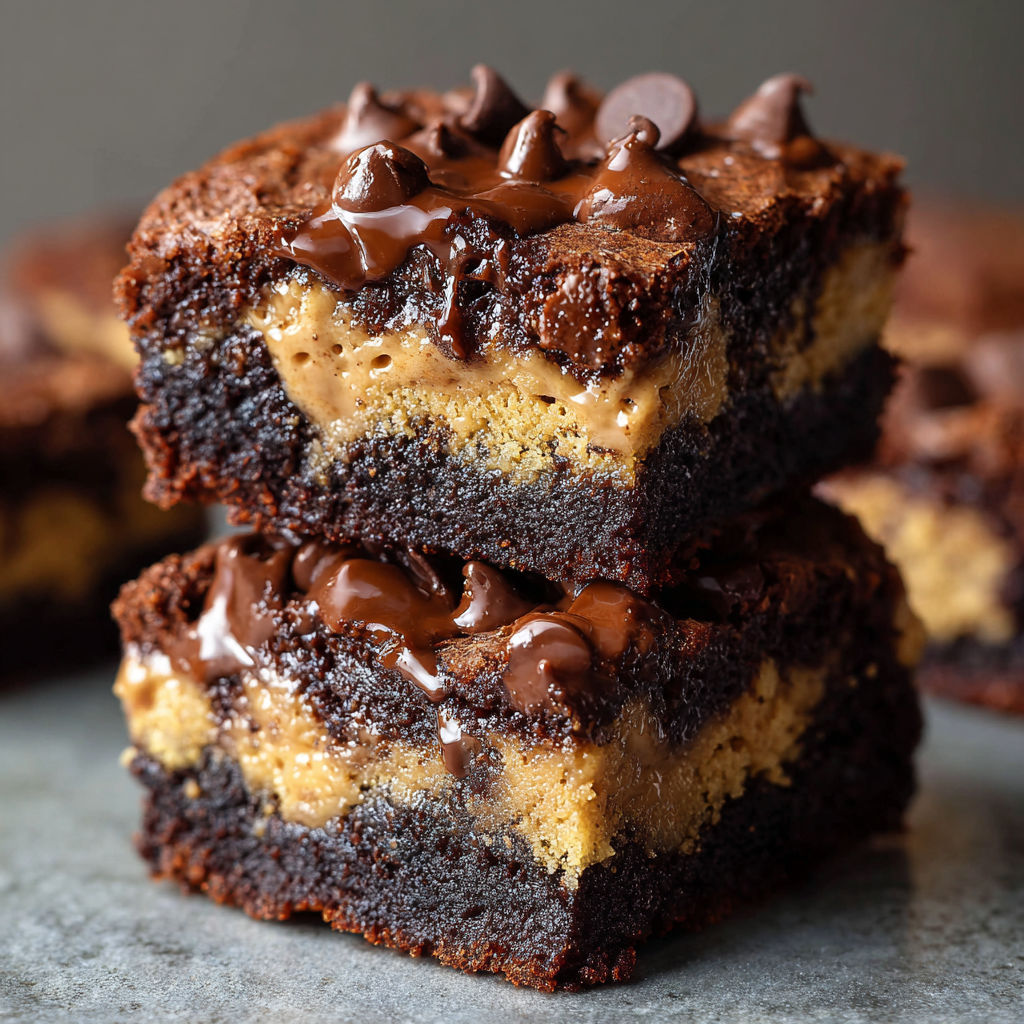 A delicious chocolate dessert with chocolate drizzle and peanut butter topping.