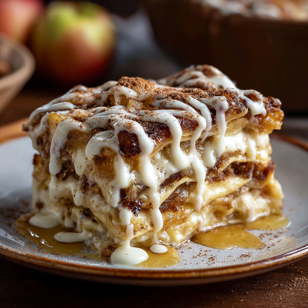 A delicious dessert, possibly a caramel apple pie, is presented on a plate.