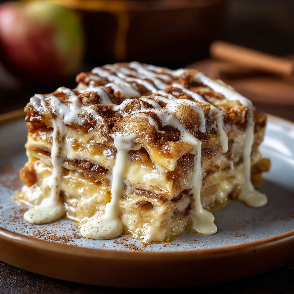 A delicious dessert made with cinnamon and cream, topped with whipped cream and drizzled with caramel.