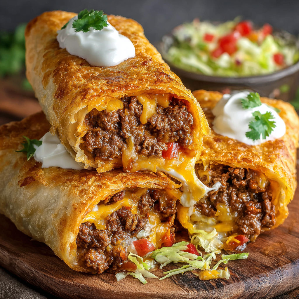 A delicious Crispy burrito is served on a wooden table.