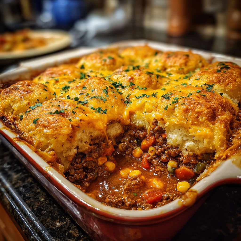 A delicious casserole dish filled with meat, vegetables, and cheese, ready to be baked.