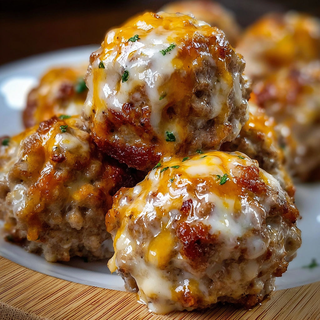 A plate of meatballs covered in cheese and herbs, ready to be cooked.