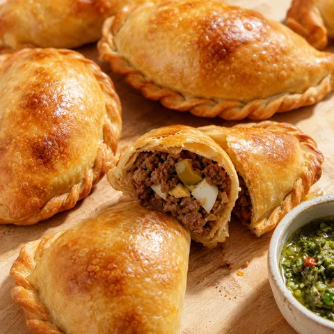 Golden Argentine beef empanadas with chimichurri and a flaky homemade crust