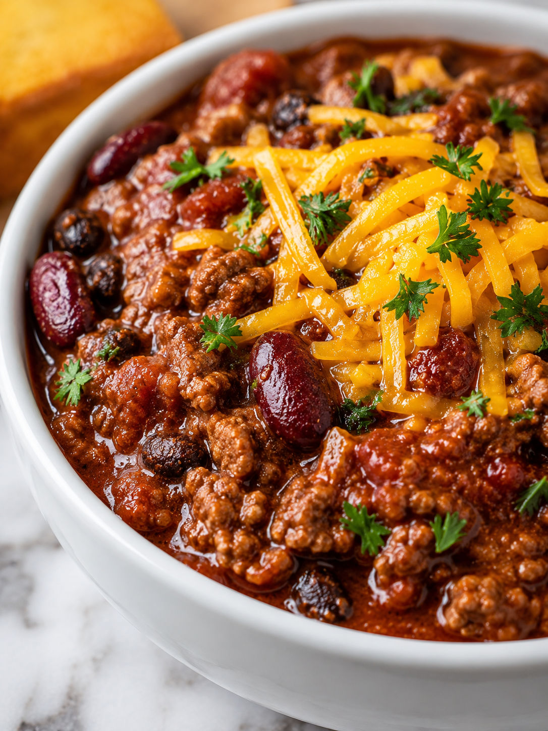 Award-Winning Southern Soul Chili, plated and served