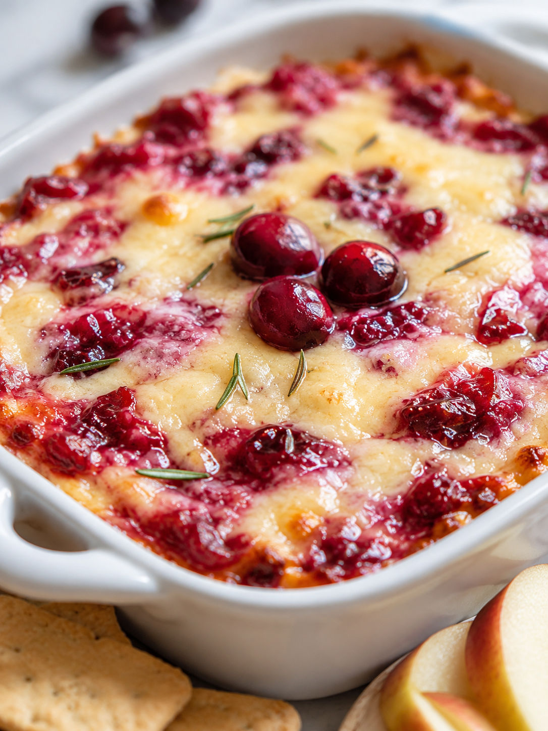 Baked Cranberry Cream Cheese Dip, plated and served