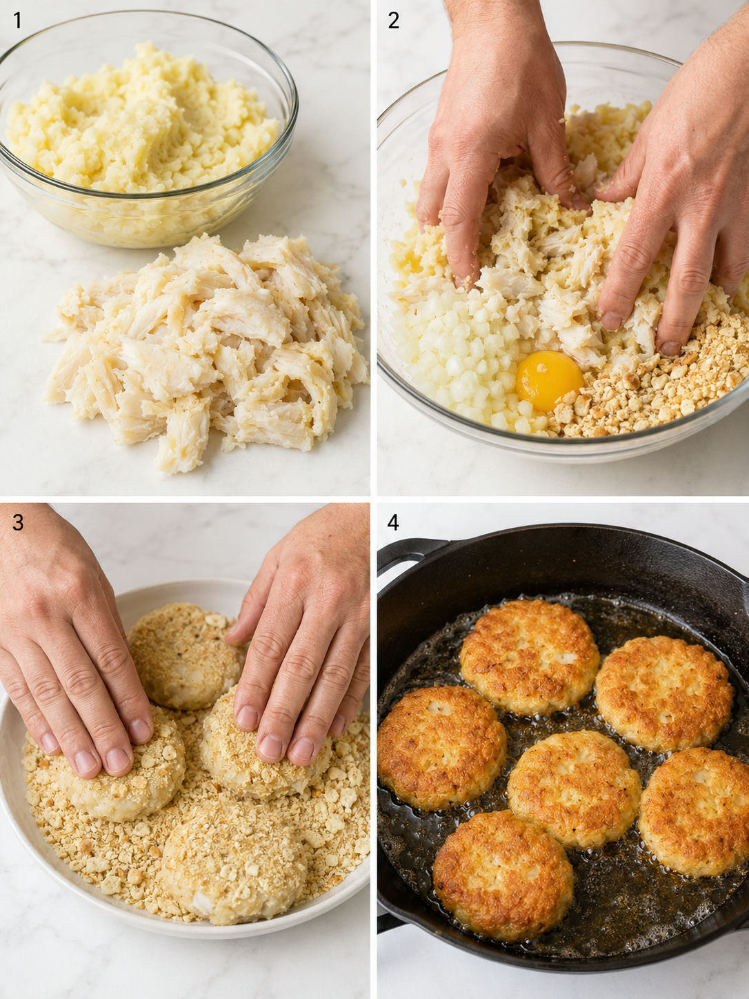 Four steps for making Baltimore coddies from mixing to frying