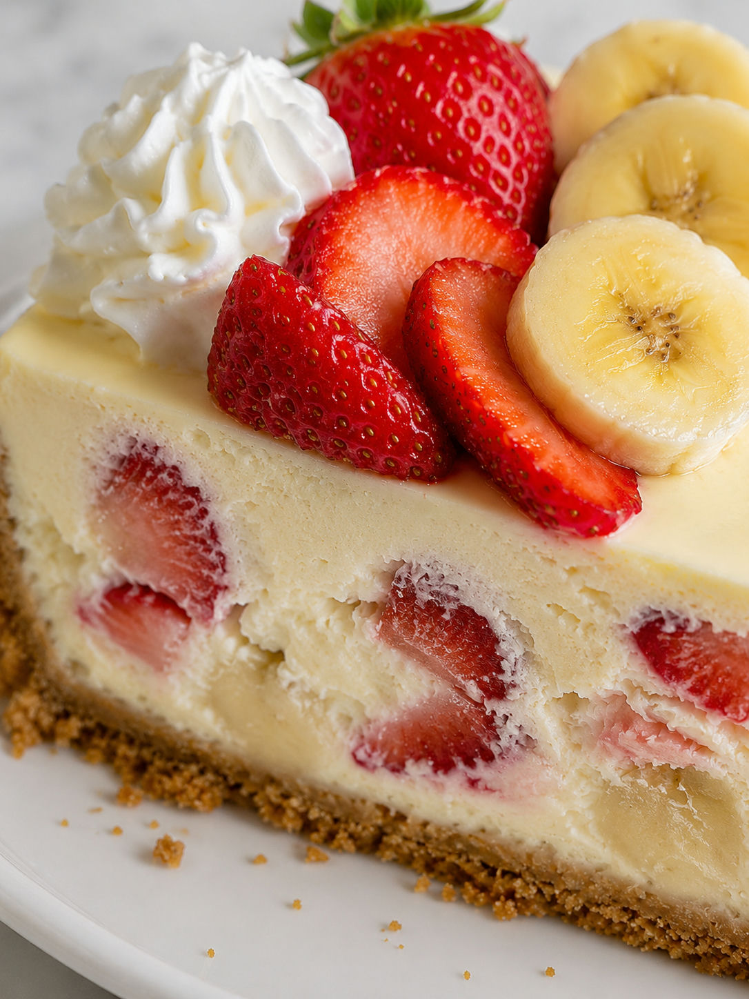 Banana-Strawberry Cheesecake Fantasy, plated and served