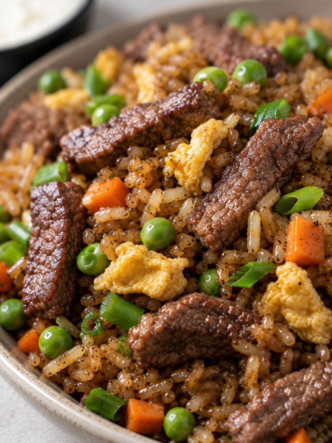 Beef Stir-fry With Fried Rice, plated and served