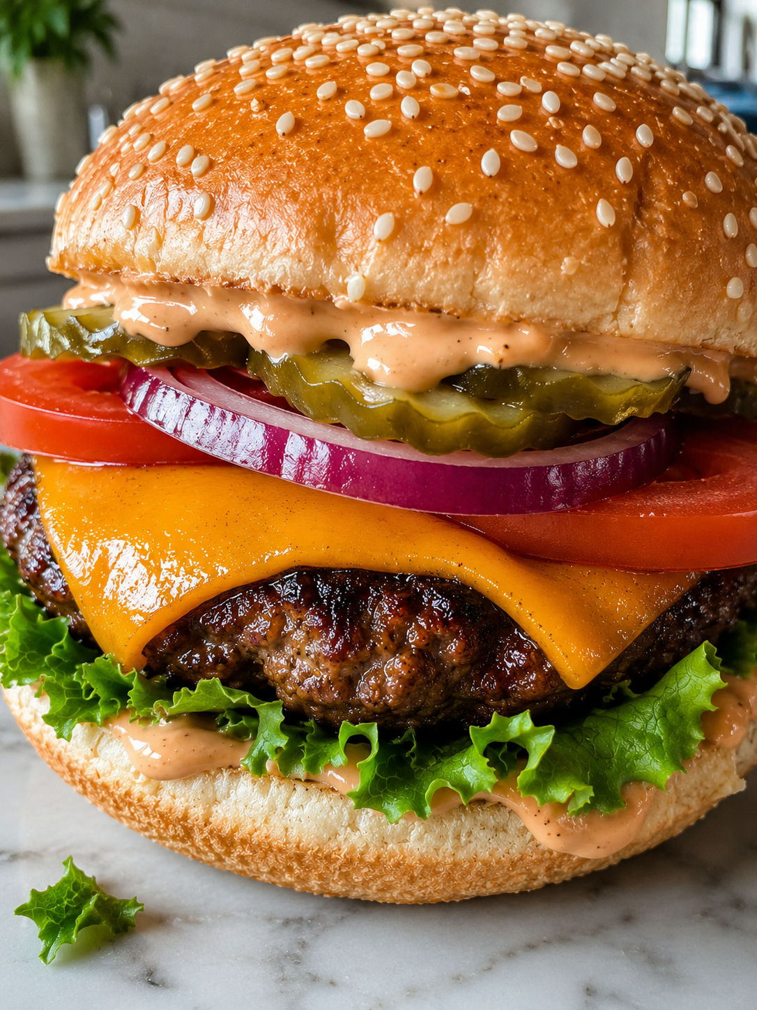 Best Ever Cheeseburger, plated and served