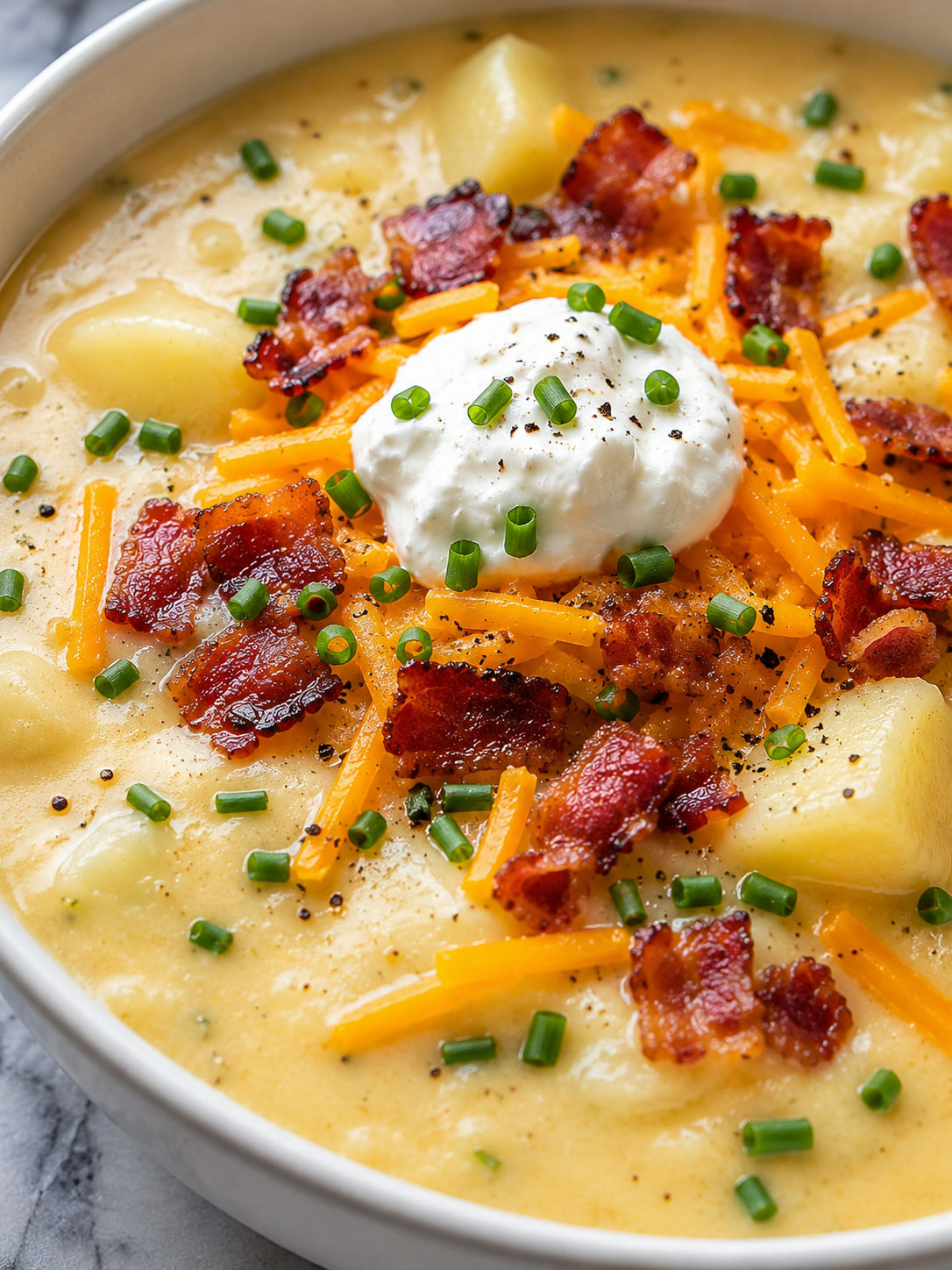Best Homemade Potato Soup, plated and served