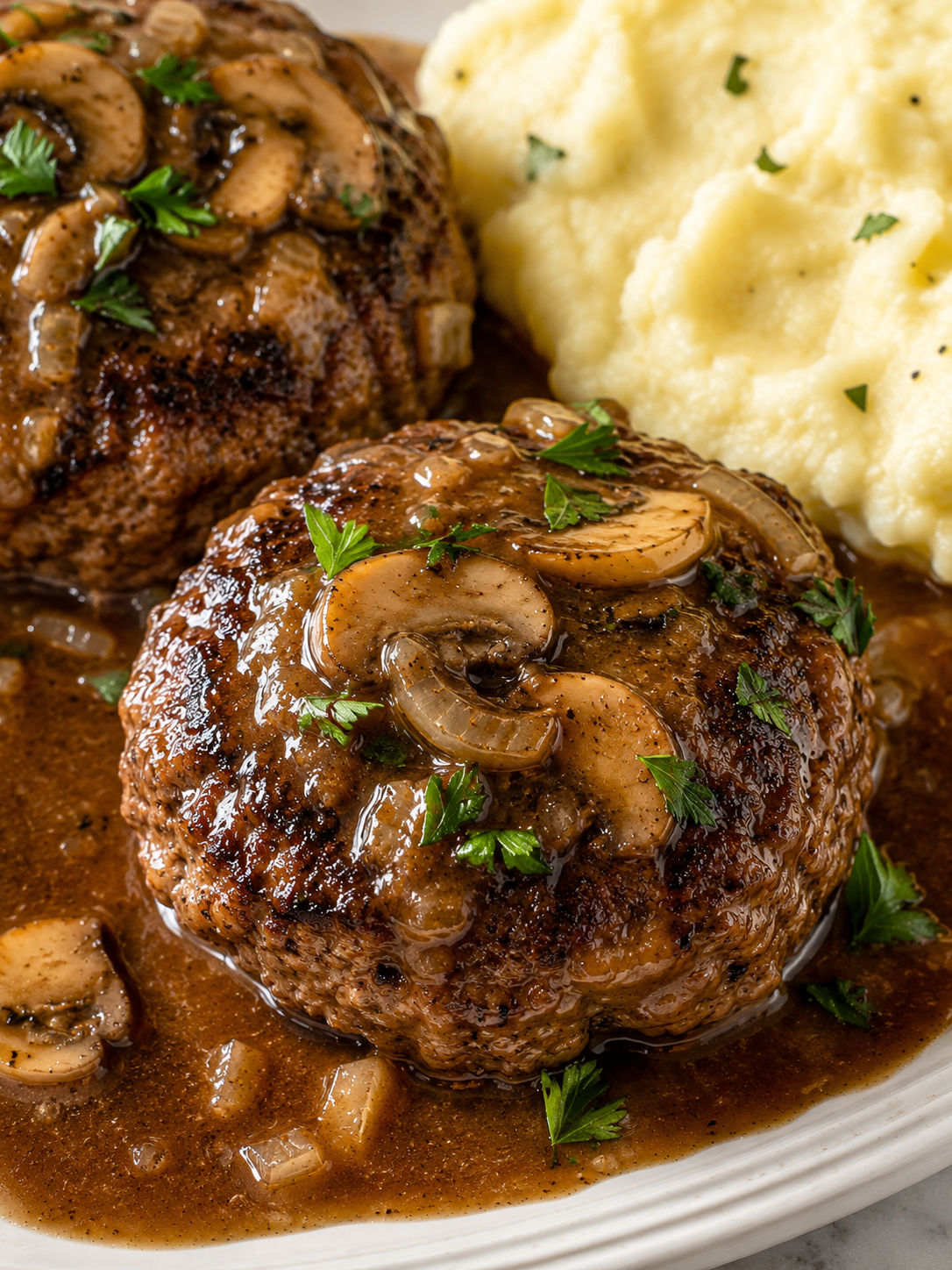 Bobby Flay Salisbury Steak, plated and served