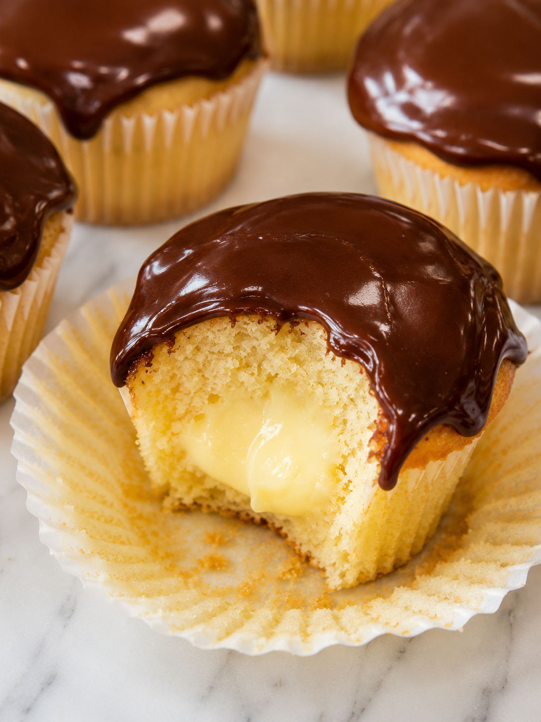 Boston Cream Pie Cupcakes, plated and served