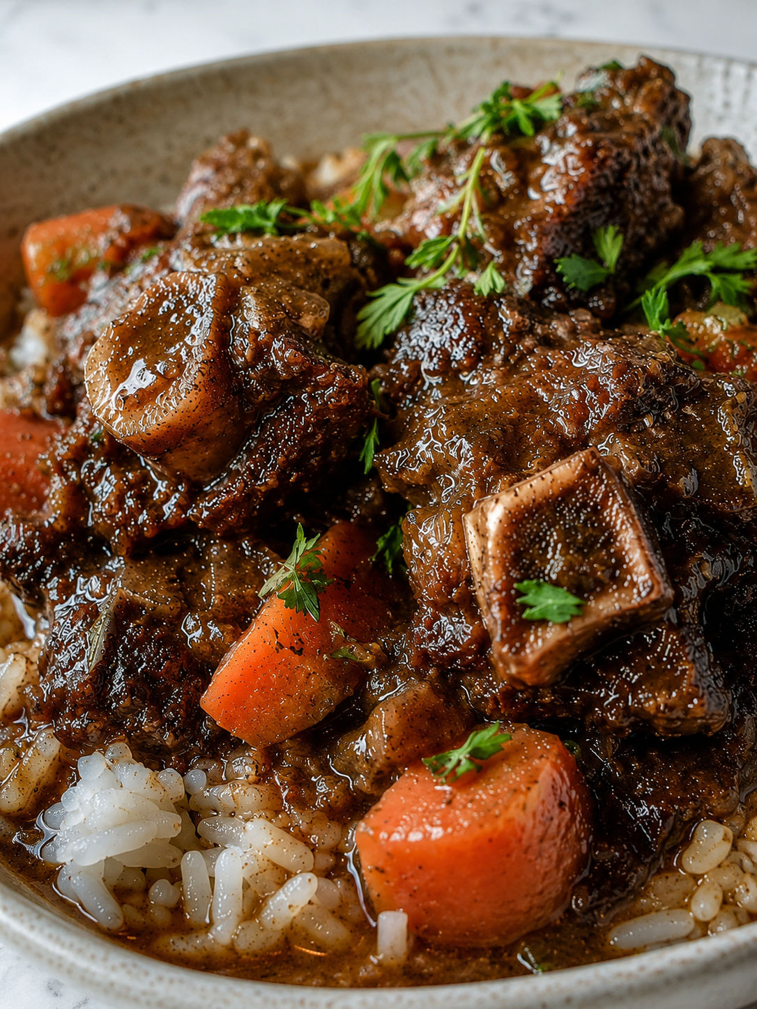 Braised Oxtails, plated and served