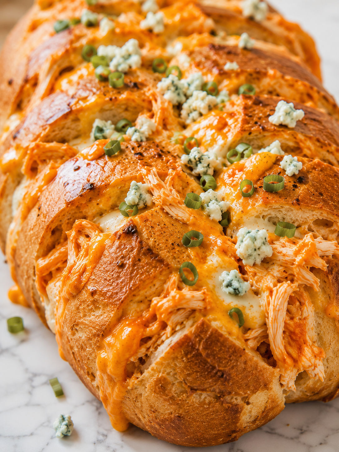 Buffalo Chicken Bread, plated and served