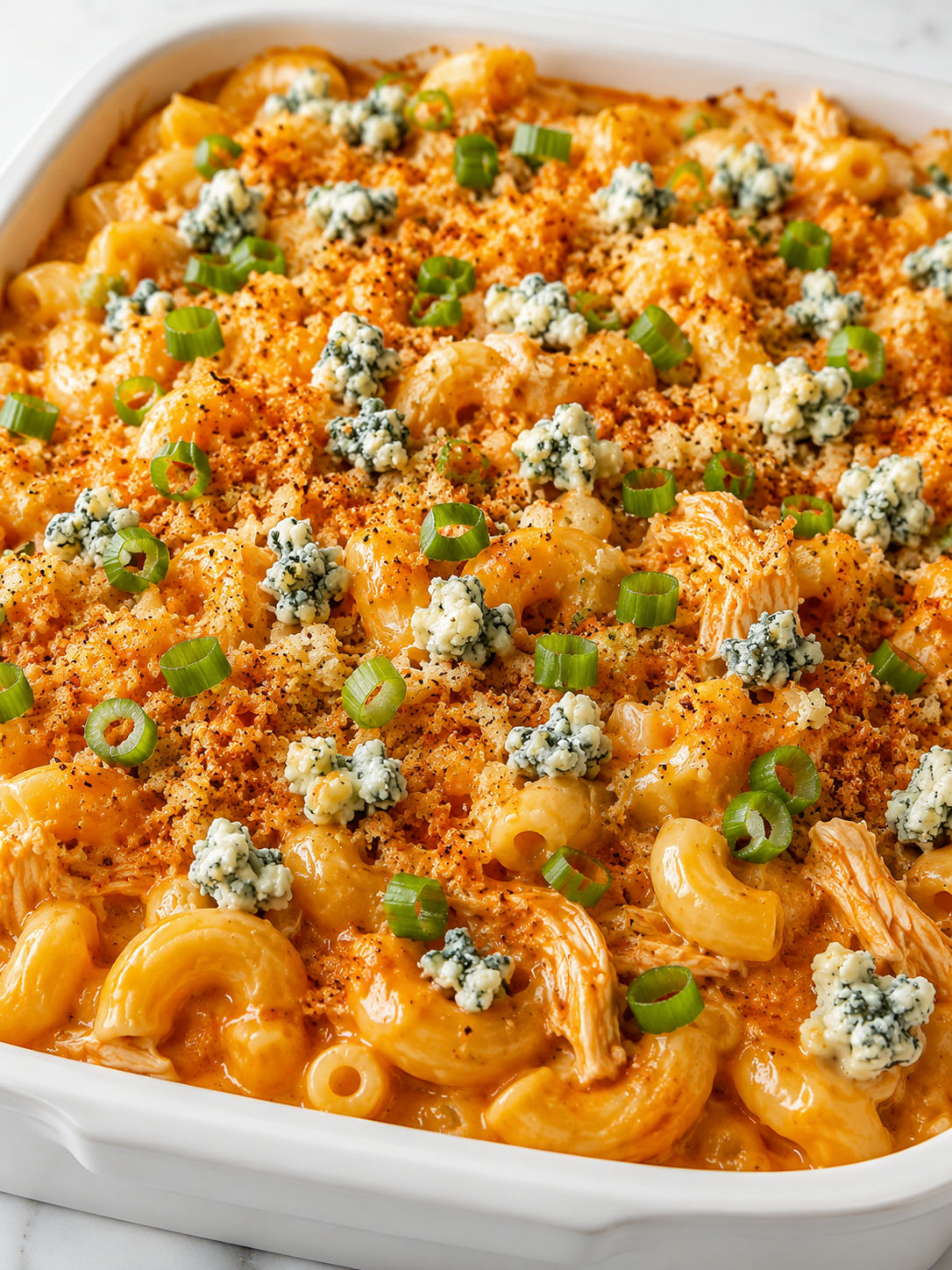 Saucy Buffalo Chicken Mac and Cheese with a cheesy spoonful