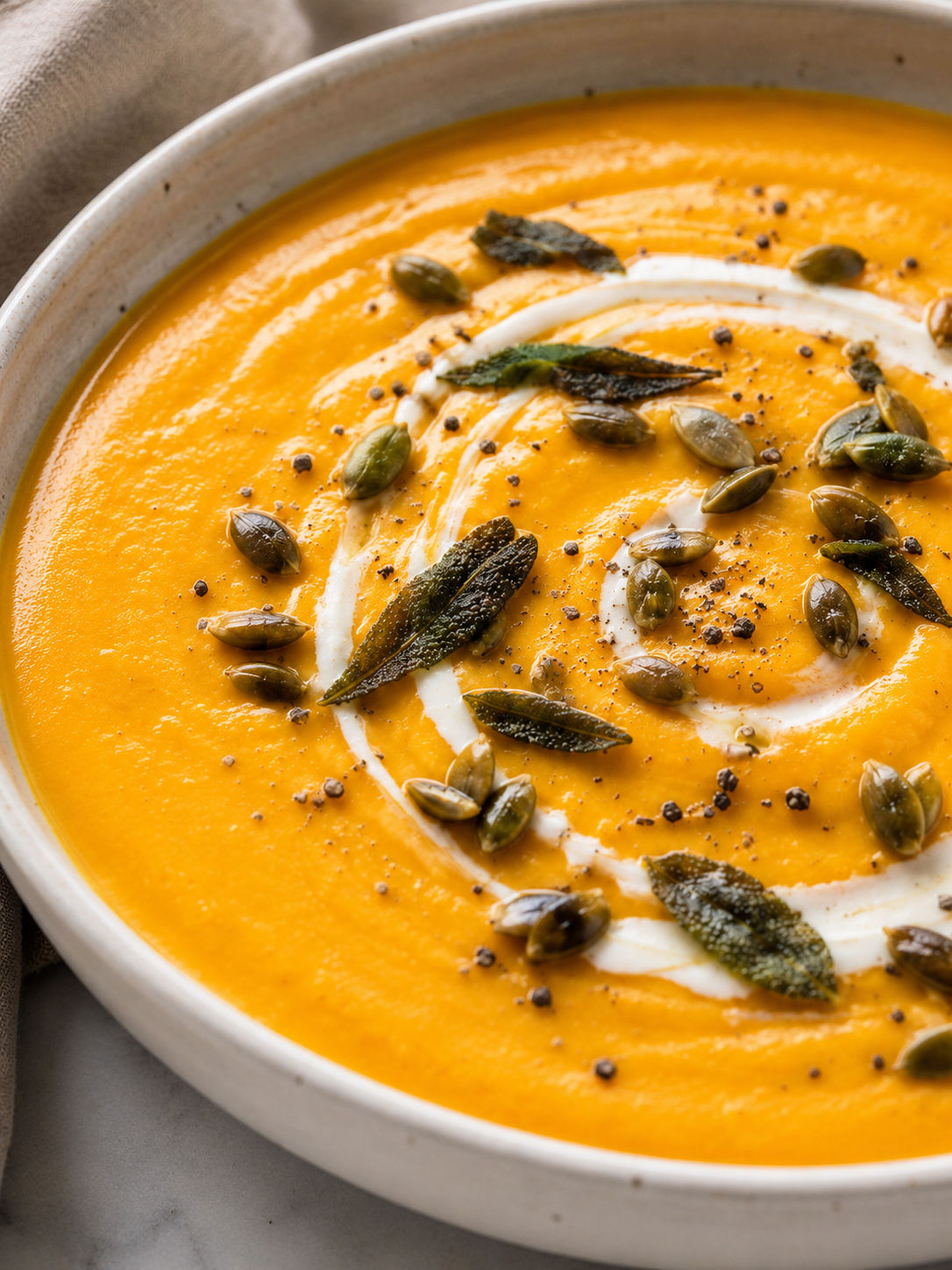Butternut Squash Soup, plated and served