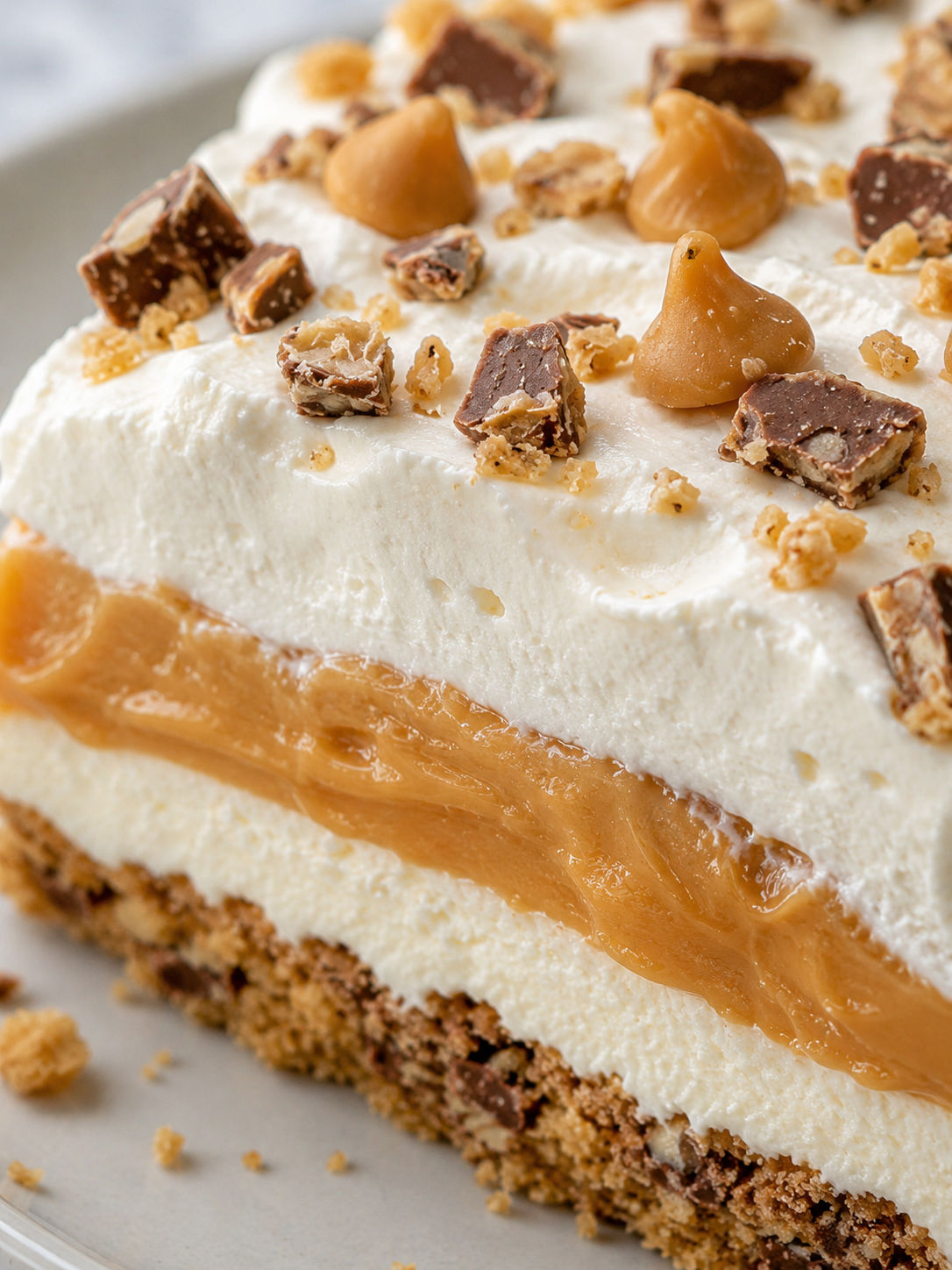 Butterscotch Lush Cake, plated and served